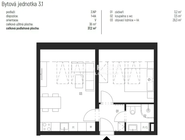 Pronájem bytu 2+kk, Únětice, Rýznerova, 37 m2