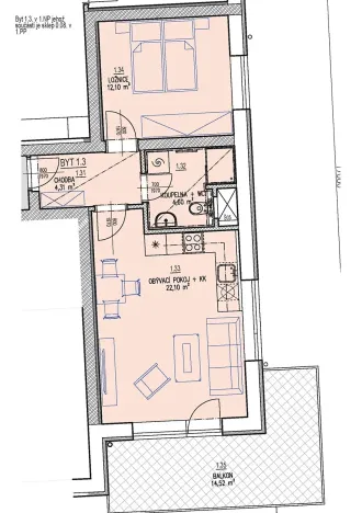 Prodej bytu 2+kk, Brno, Chvalovka, 46 m2