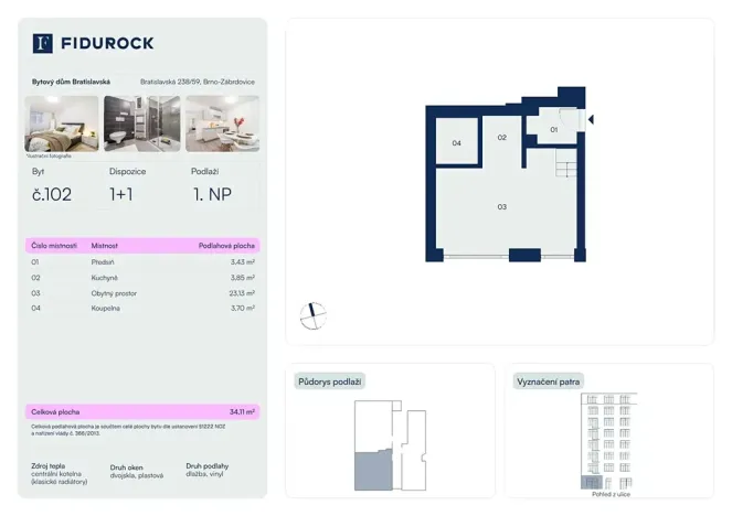 Prodej bytu 1+kk, Brno, Bratislavská, 32 m2