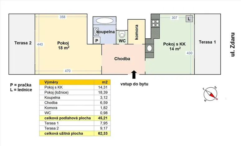 Pronájem bytu 2+kk, Praha - Nusle, Zdaru, 45 m2