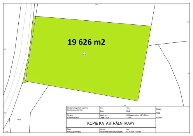 Prodej komerčního pozemku, Cheb, Nižnětagilská, 19626 m2