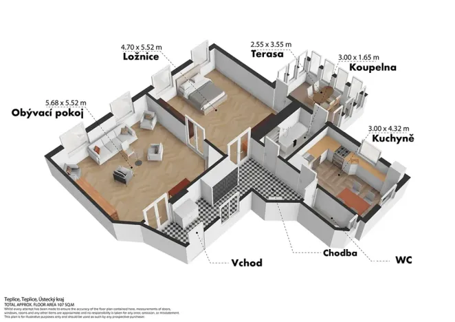 Pronájem bytu 2+1, Teplice, Čs. dobrovolců, 84 m2