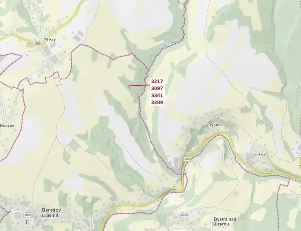 Dražba lesa, Benešov u Semil, 1649 m2