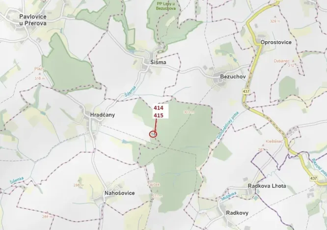 Dražba lesa, Hradčany-Kobeřice, 975 m2