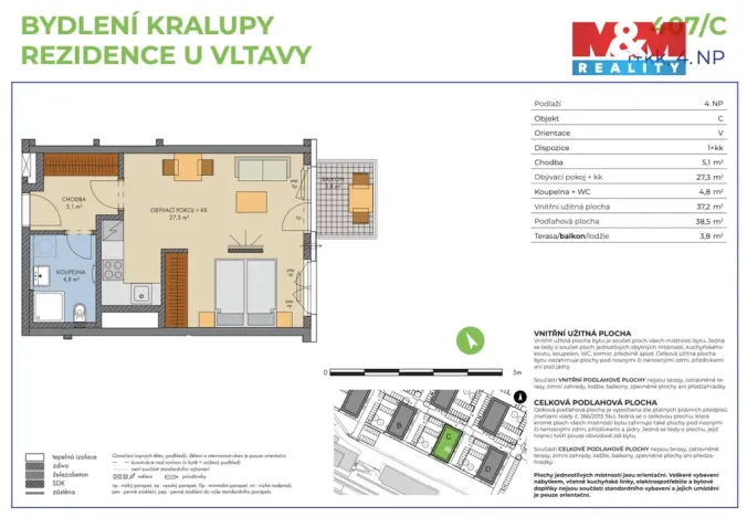 Prodej bytu 1+kk, Kralupy nad Vltavou, Nádražní, 42 m2