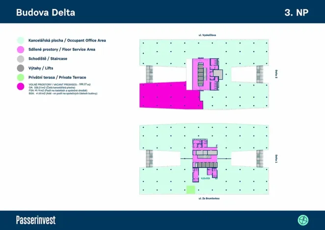 Pronájem kanceláře, Praha - Michle, Za Brumlovkou, 1320 m2