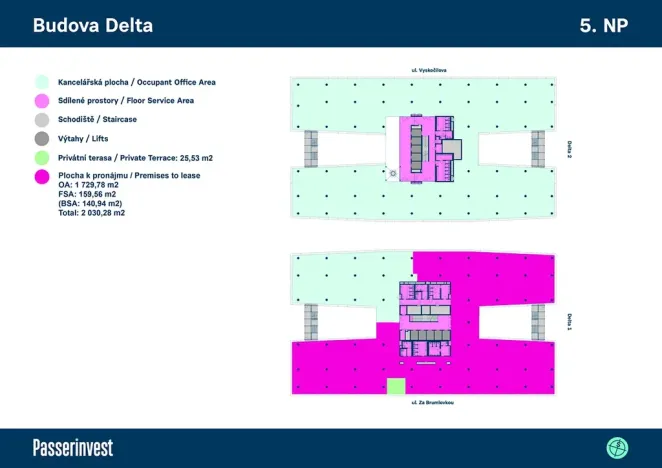 Pronájem kanceláře, Praha - Michle, Za Brumlovkou, 1320 m2