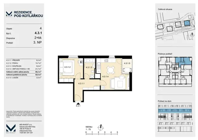 Prodej bytu 2+kk, Praha - Košíře, Leitzova, 50 m2