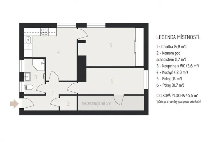 Pronájem bytu 2+1, Řevnice, Švabinského, 45 m2