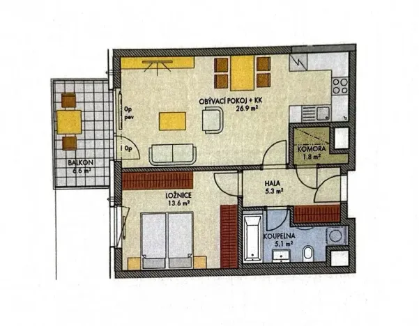 Pronájem bytu 2+kk, Praha, Čakovická, 55 m2