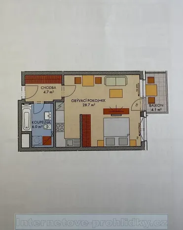 Pronájem bytu 2+kk, Praha - Dolní Měcholupy, Diblíkova, 42 m2