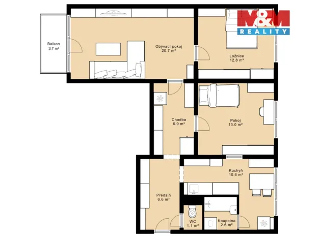 Prodej bytu 3+1, Český Krumlov - Plešivec, Sídliště Plešivec, 74 m2