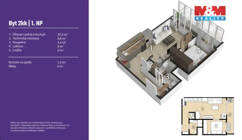 Pronájem bytu 2+kk, Praha, Brdlíkova, 42 m2