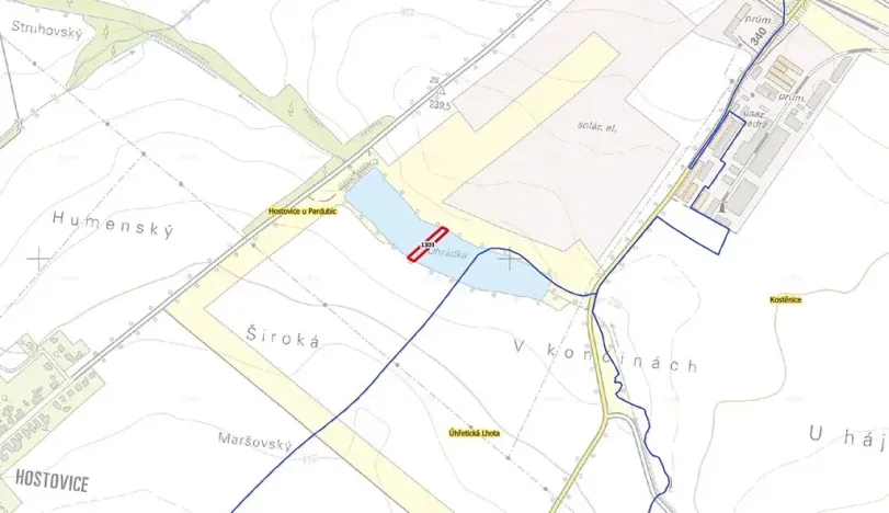 Prodej rybníku, Pardubice, 1368 m2