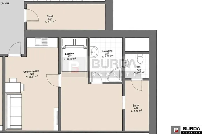 Pronájem bytu 2+kk, Neratovice, 41 m2