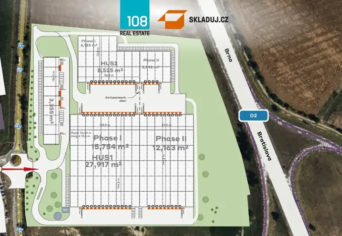 Pronájem skladu, Hustopeče, 12100 m2