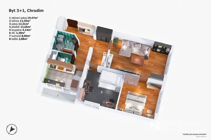 Prodej bytu 3+1, Chrudim, Malecká, 74 m2