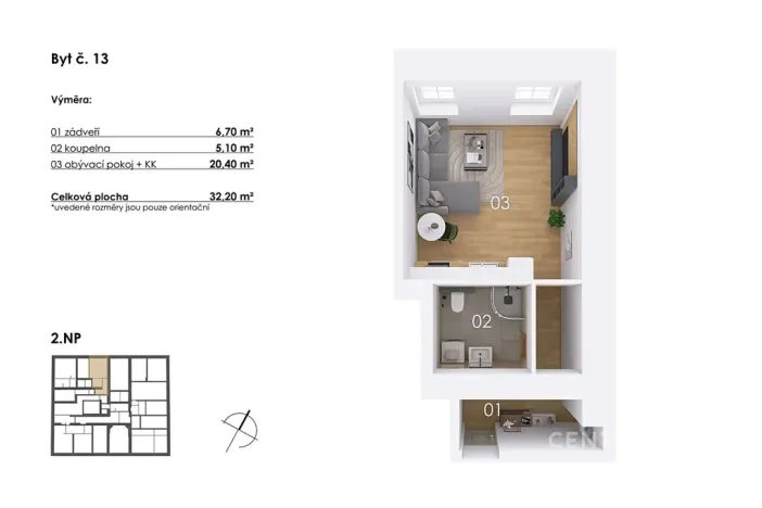 Prodej bytu 1+kk, Postupice, Blanická, 32 m2