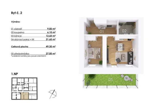 Prodej bytu 2+kk, Postupice, Blanická, 49 m2