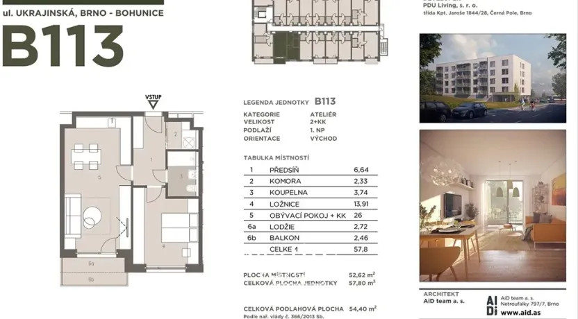 Prodej bytu 2+kk, Brno, Ukrajinská, 53 m2