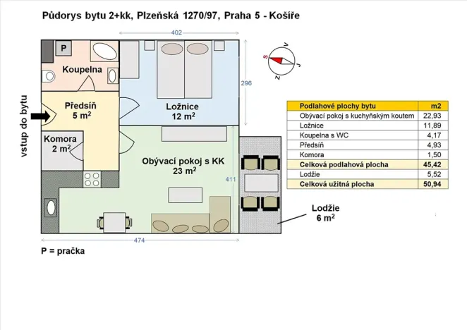 Pronájem bytu 2+kk, Praha - Košíře, Plzeňská, 45 m2