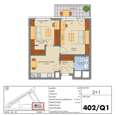 Prodej bytu 2+1, Praha - Hlubočepy, Hugo Haase, 51 m2