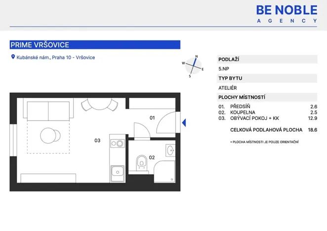 Pronájem bytu 1+kk, Praha - Vršovice, Kubánské náměstí, 21 m2