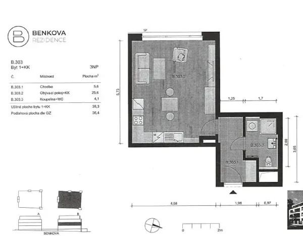 Prodej bytu 1+kk, Praha - Chodov, Benkova, 37 m2