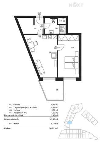 Pronájem bytu 2+kk, Olomouc, Edmunda Husserla, 54 m2