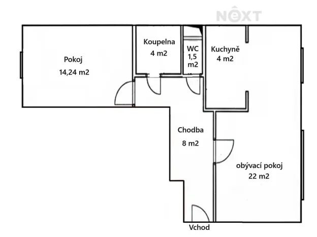 Pronájem bytu 2+kk, Pardubice, Na Labišti, 53 m2