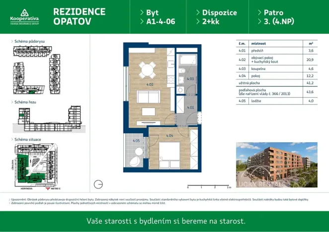 Pronájem bytu 2+kk, Praha - Chodov, Líbalova, 43 m2