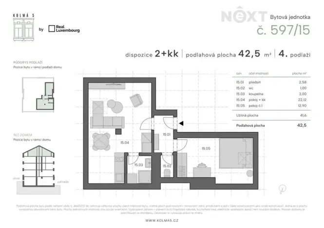 Prodej bytu 2+kk, Praha - Vysočany, Kolmá, 43 m2