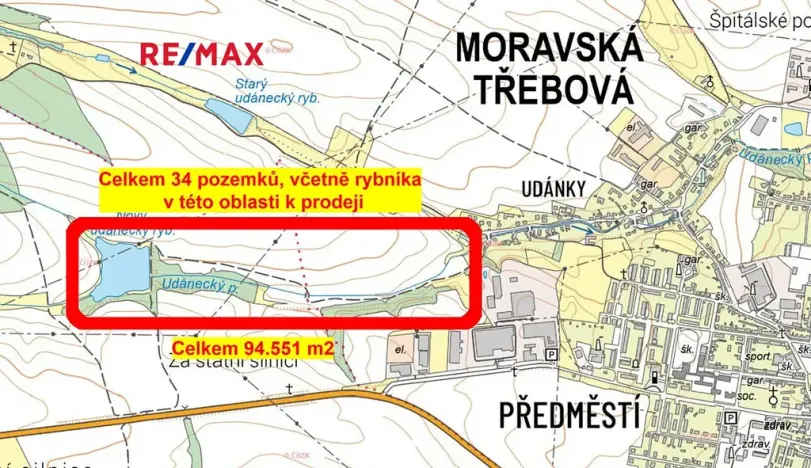Prodej rybníku, Moravská Třebová, 94551 m2