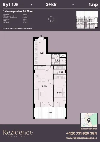 Prodej bytu 2+kk, Brno, Burešova, 70 m2