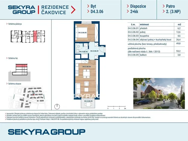 Prodej bytu 2+kk, Praha - Čakovice, Marie Podvalové, 50 m2