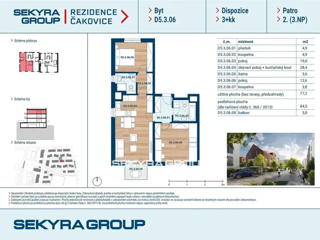 Prodej bytu 3+kk, Praha - Čakovice, Marie Podvalové, 77 m2