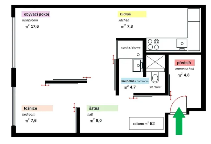 Pronájem bytu 2+kk, Praha - Krč, Tavolníková, 52 m2