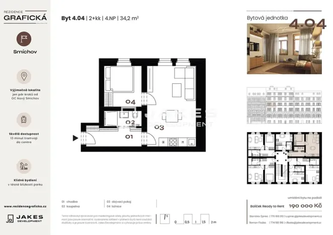 Prodej bytu 2+kk, Praha - Smíchov, Grafická, 34 m2