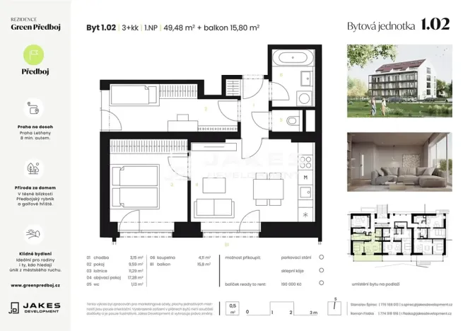 Prodej bytu 3+kk, Předboj, Ke Tvrzi, 49 m2