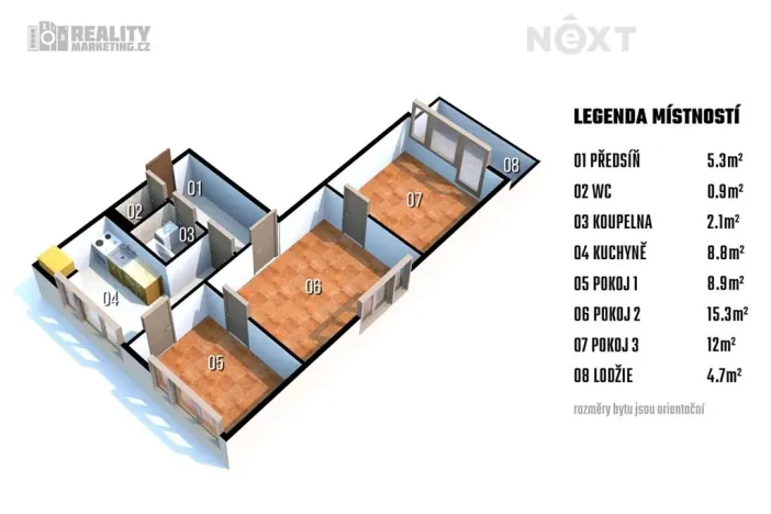 Prodej bytu 3+1, Hustopeče, Masarykovo nám., 55 m2