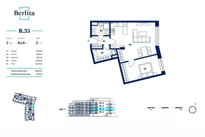 Pronájem bytu 2+kk, Beroun, Na Parkáně, 64 m2
