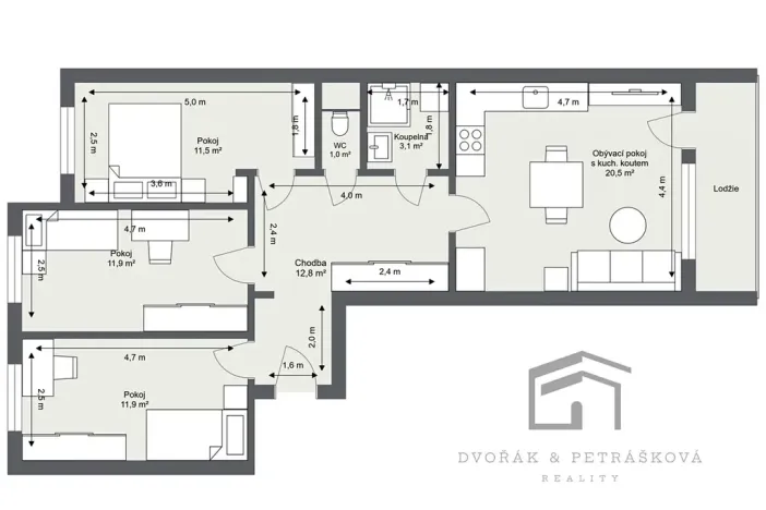 Pronájem bytu 4+kk, Praha - Modřany, Levského, 73 m2