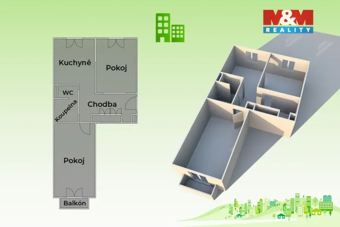 Prodej bytu 2+1, Valašské Meziříčí - Krásno nad Bečvou, Čajkovského, 58 m2