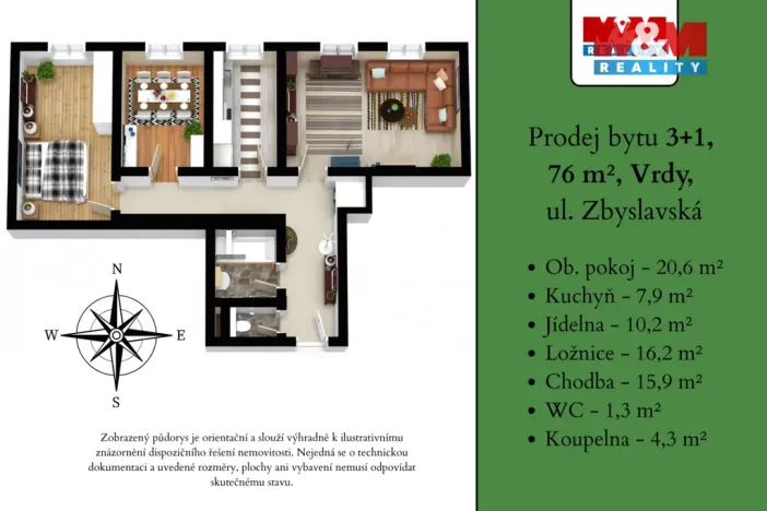 Prodej bytu 3+1, Vrdy - Dolní Bučice, Zbyslavská, 76 m2