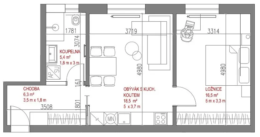 Pronájem bytu 2+kk, Strakonice - Strakonice II, Dukelská, 47 m2