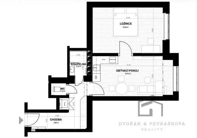 Pronájem bytu 2+kk, Praha - Strašnice, Černokostelecká, 52 m2