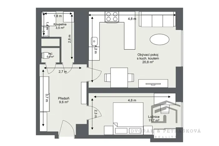 Pronájem bytu 2+kk, Praha - Břevnov, Nad Kajetánkou, 45 m2