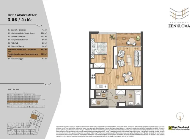 Pronájem bytu 2+kk, Praha - Libeň, Zenklova, 52 m2