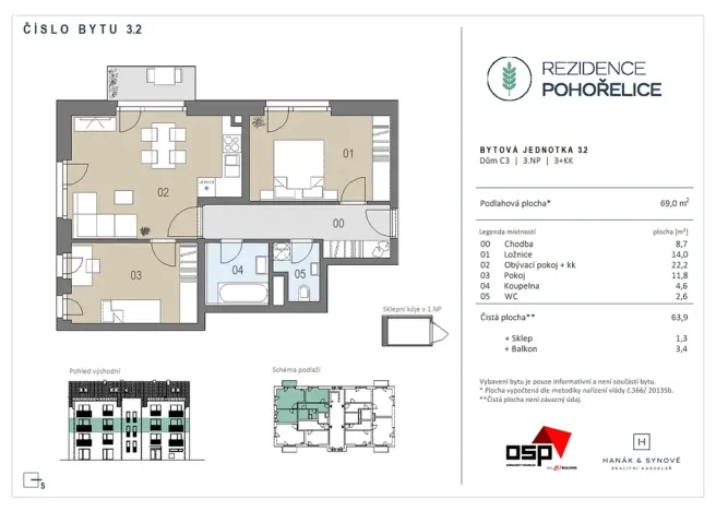 Pronájem bytu 3+kk, Pohořelice, U Kasáren, 69 m2