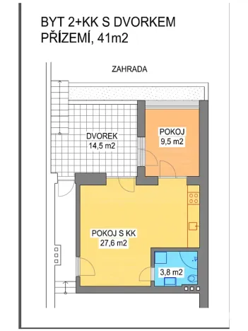 Pronájem bytu 2+kk, Brno, Churého, 41 m2